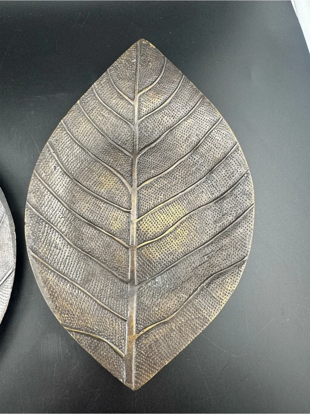 Crate&Barrel Metallic Bronze Leaf Pillar Candle Holders - Set of 2